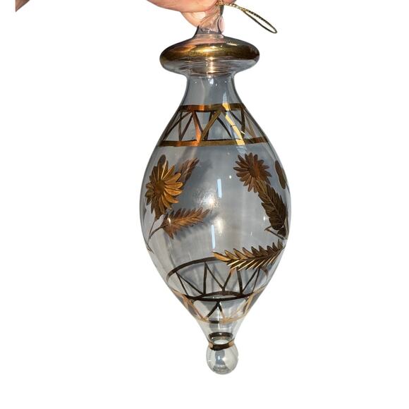 Egyptian Hand Blown Glass Finial Christmas Ornament Hand Painted Gold 7.5" Large - Picture 8 of 9